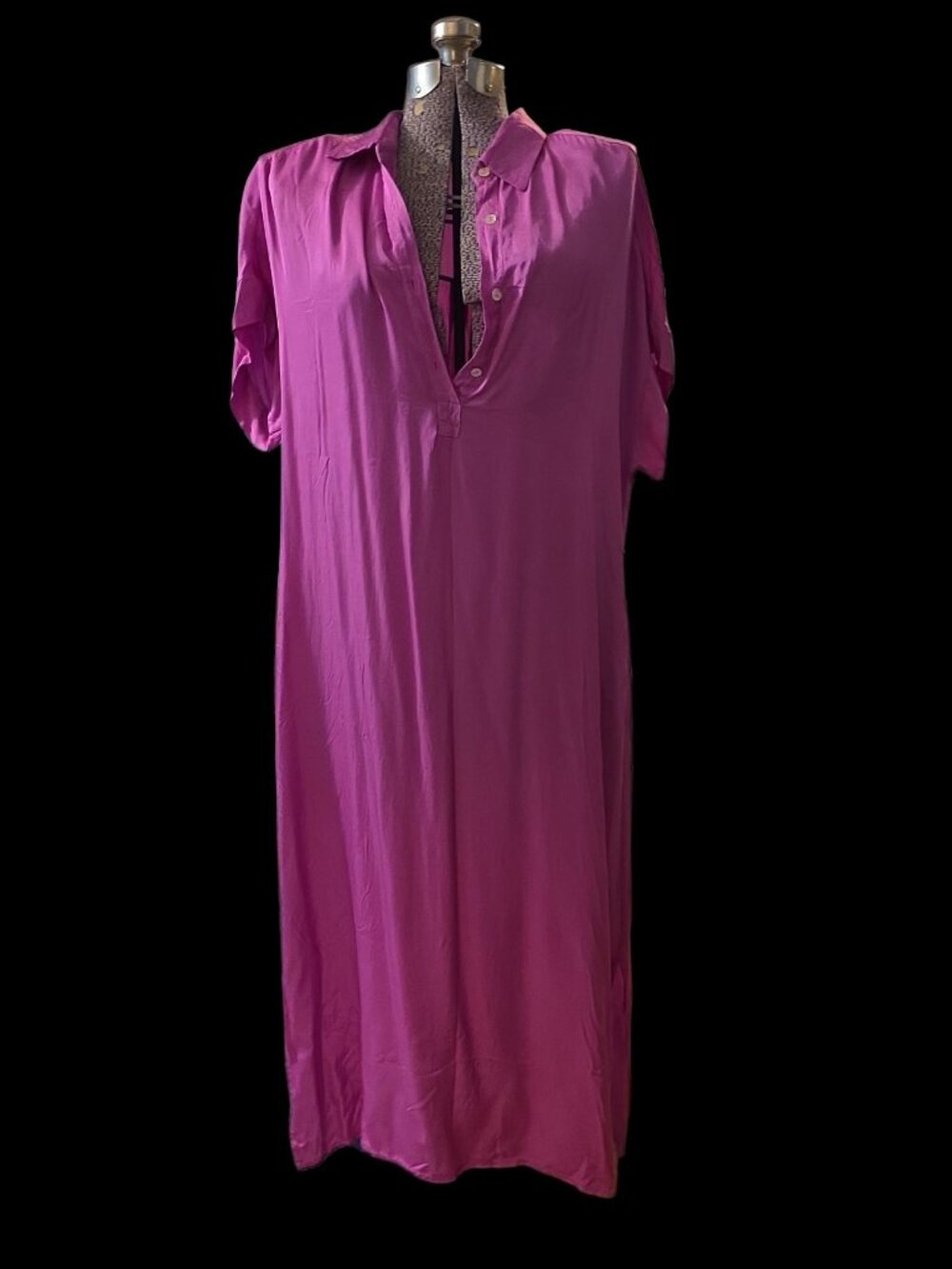 Size L FRNCH Paris Pink Ecovero Viscose Shirt Dress Unlined Excellent! Pockets!
